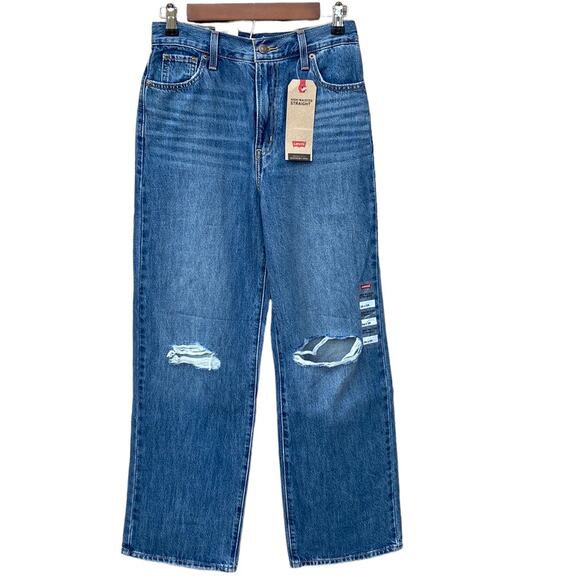 Levi’s High Waisted Relaxed Straight Ripped Jeans Women’s 26 Medium Wash NWT - Picture 3 of 10
